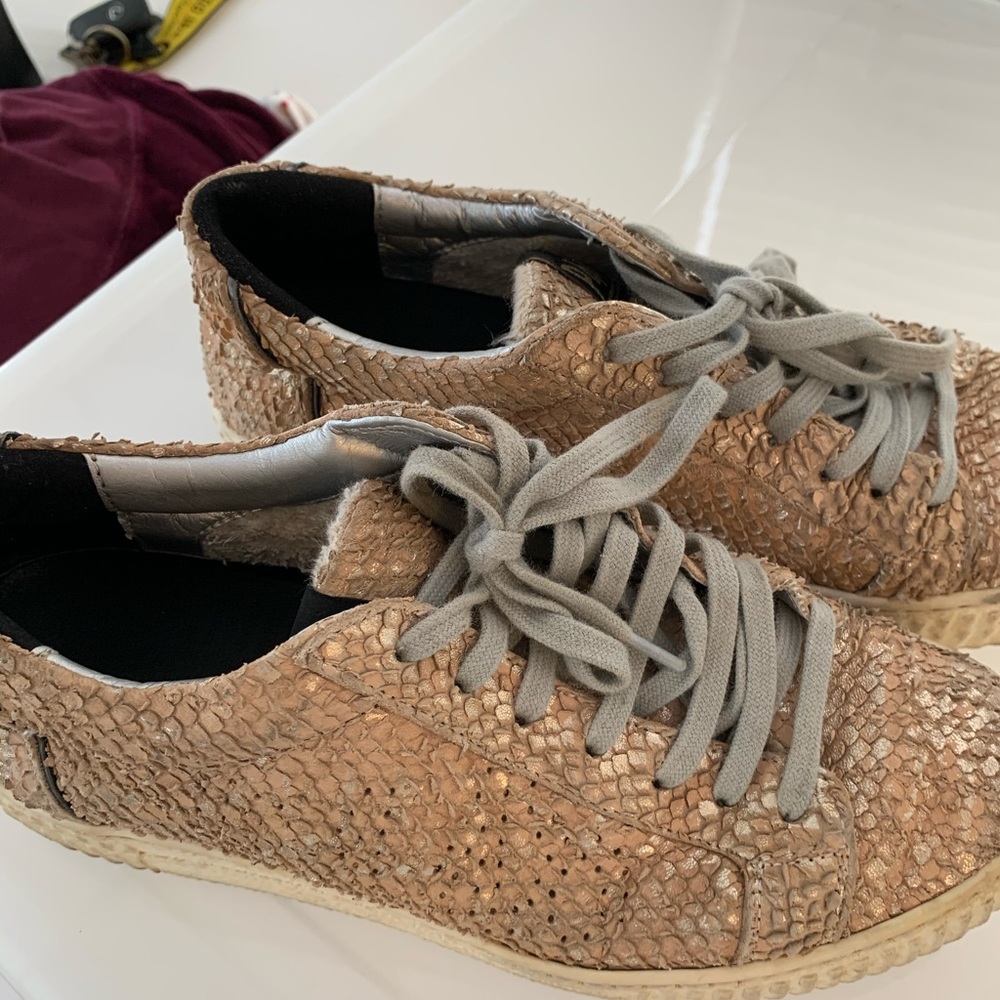 Veja Metallic Rose Gold Textured Sneakers with Gray Laces
